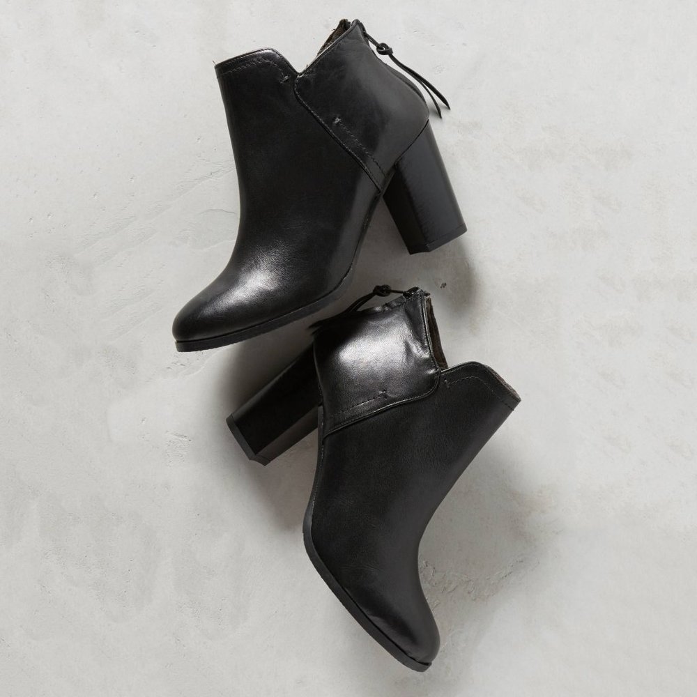 Anthropologie Alba Moda Cotteridge Black Leather Asymmetical Booties